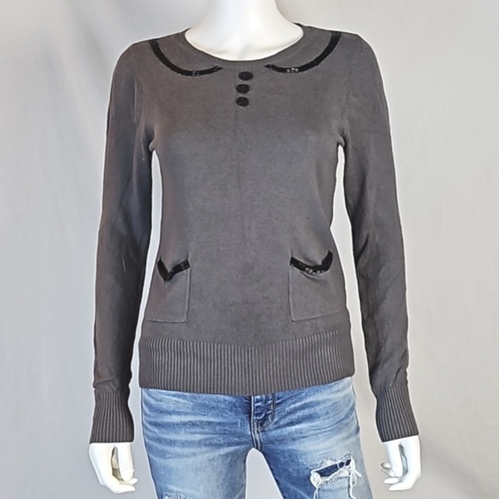 Boden Gray Crewneck Sweater with Sequin Trim
